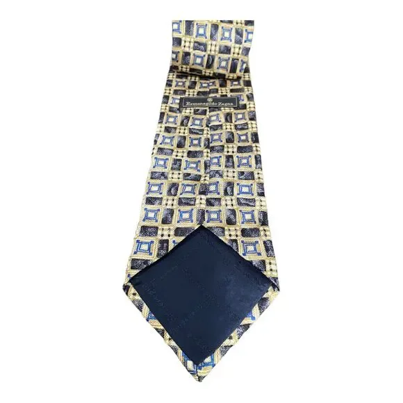 Ermenegildo Zegna Men's Silk‎ Necktie Blue Geometric Handmade In Italy 55” Long - Picture 3 of 8